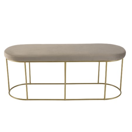 Banc velours gris taupe AGATHE - Pieds métal doré