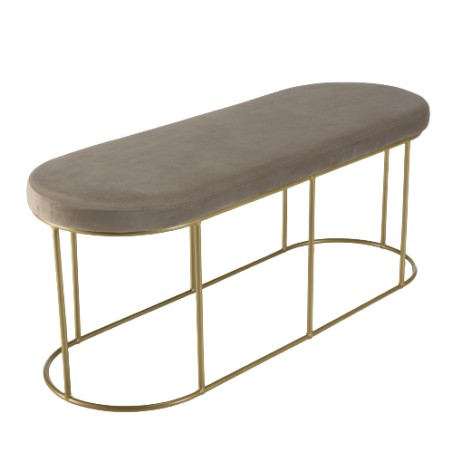 Banc velours gris taupe AGATHE - Pieds métal doré