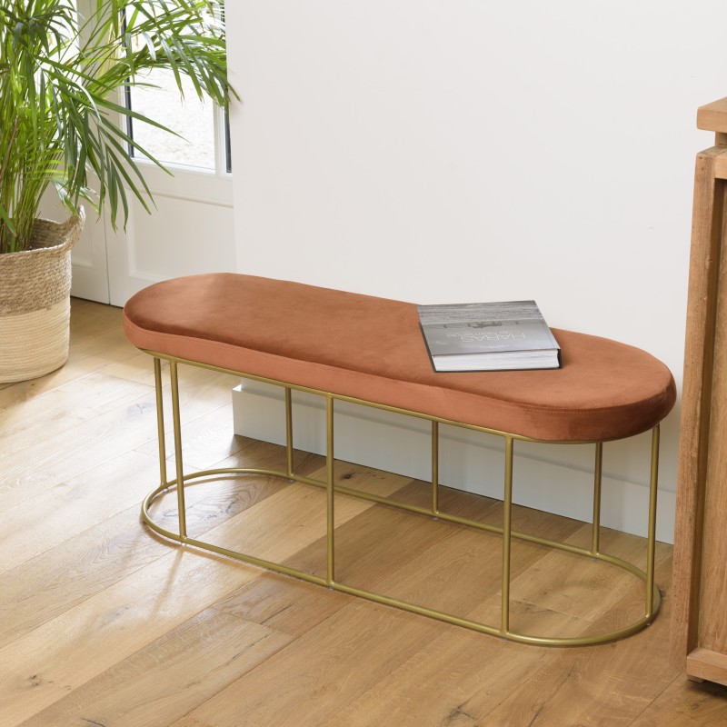 Banc velours orange AGATHE - Pieds métal doré Banc velours orange AGATHE - Pieds métal doré