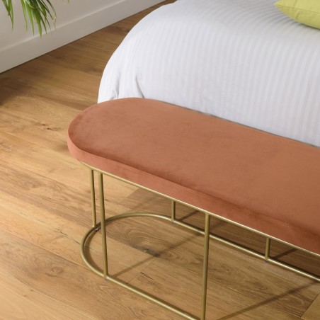 Banc velours orange AGATHE - Pieds métal doré