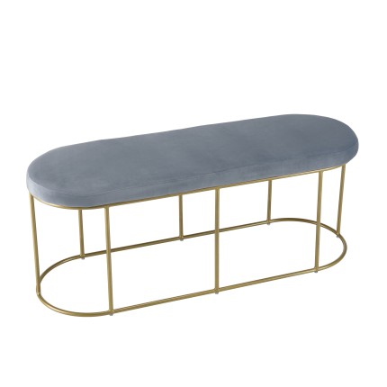 Banc AGATHE velours bleu pieds métal doré