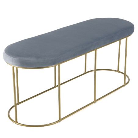 Banc AGATHE velours bleu pieds métal doré