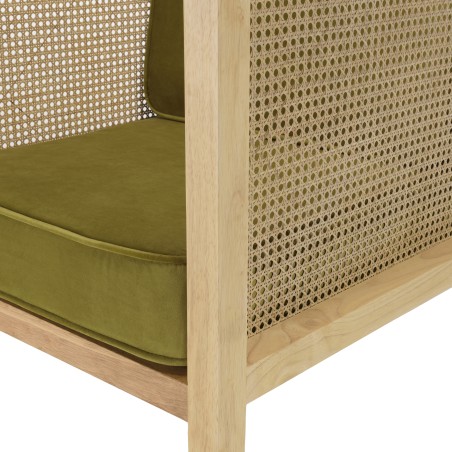 AGATHE Cane Armchair with Removable Green Velvet Seat