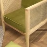 AGATHE Cane Armchair with Removable Green Velvet Seat