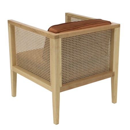 AGATHE Cane Armchair with Removable Orange Velvet Seat