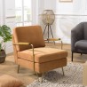 AGATHE Orange Fabric Lounge Chair with Gold Metal and Wooden Armrests