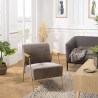 AGATHE Taupe Fabric Lounge Chair with Gold Metal and Wooden Armrests