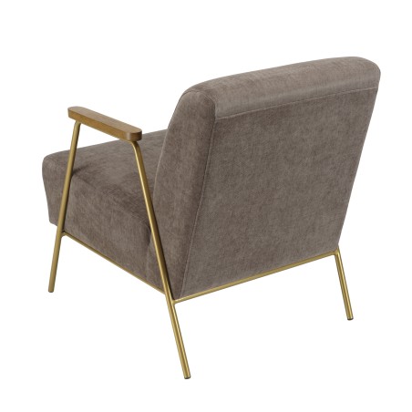AGATHE Taupe Fabric Lounge Chair with Gold Metal and Wooden Armrests