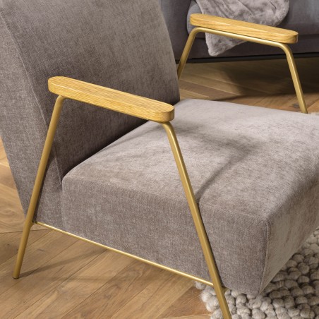 Fauteuil lounge AGATHE - Tissu taupe métal doré