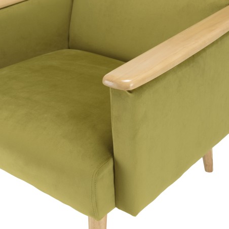 AGATHE Light Green Velvet Armchair - Wooden Legs & Armrests