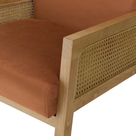 Fauteuil AGATHE velours orange et rotin