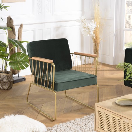 Fauteuil AGATHE - Velours vert foncé - Design et Confort