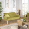AGATHE Light Green Velvet 2-Seater Sofa - Wooden Legs & Armrests