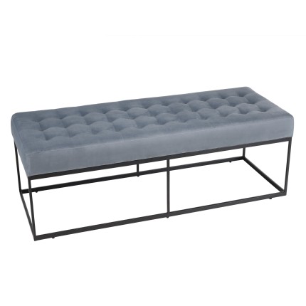 Banc velours bleu clair AGATHE - Structure métal noir