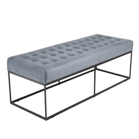 Banc velours bleu clair AGATHE - Structure métal noir