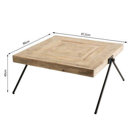 ROMAIN Square Mango Wood Coffee Table with Black Metal Legs