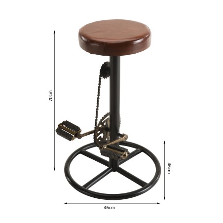 Tabouret de bar industriel ROMAIN - Cuir marron et métal noir