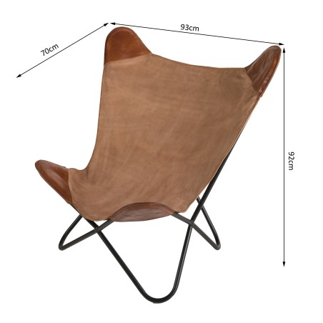 ROMAIN Butterfly Chair - Brown Canvas and Leather