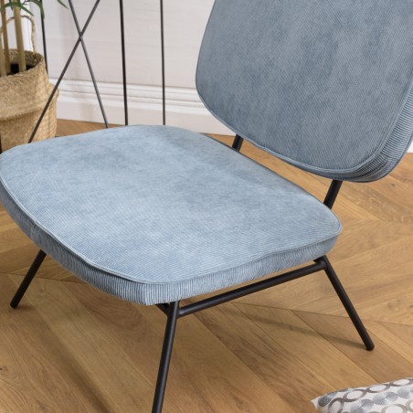 Light Blue Velvet Chair with Black Metal Legs - FANNY