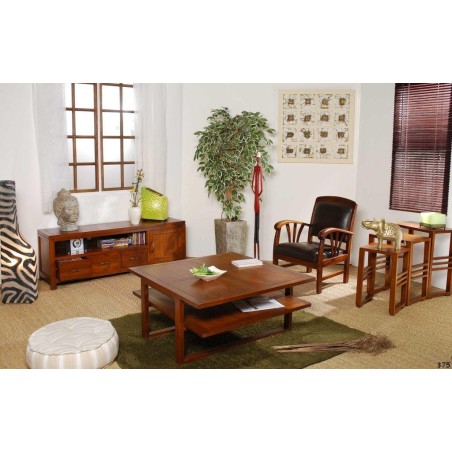 LAUREN Nesting Tables - Set of 3 Rectangular Tables in Brown Mindi Wood