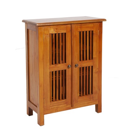API - Meuble marron 2 portes persiennes bois Teck