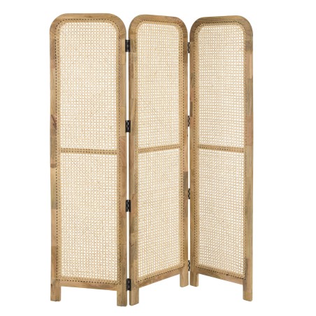 ISA Brown Mango Wood Screen with Natural-Colored Cane - 3-Panel Room Divider