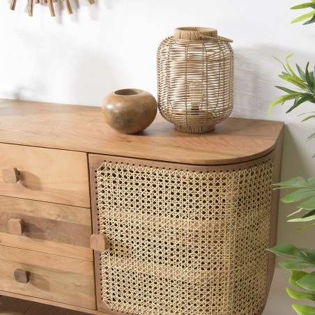 ISA - Brown Buffet 2 Doors 3 Drawers Jamelonier Wood and Cane