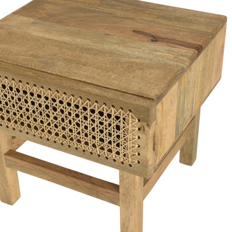 Table de chevet ISA - Bois de manguier et cannage