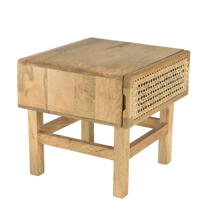 Table de chevet ISA - Bois de manguier et cannage