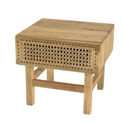 ISA Brown Bedside Table - Mango Wood and Natural Cane 1 Drawer Nightstand