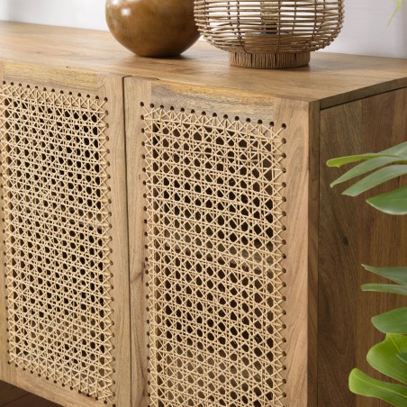 Buffet ISA - Bois de manguier et cannage naturel