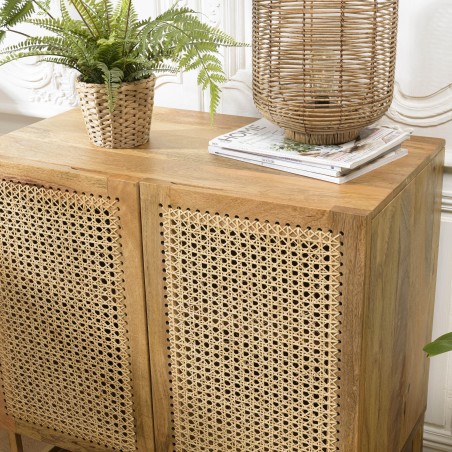 ISA - Natural 2-Door Buffet with Rattan Doors and Golden Metal Base