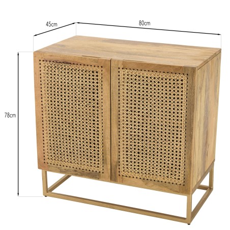 ISA - Natural 2-Door Buffet with Rattan Doors and Golden Metal Base