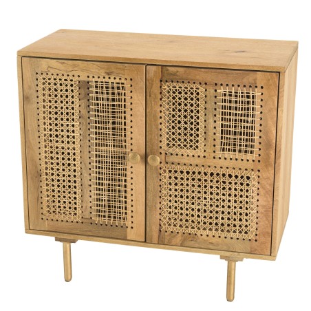 ISA Buffet - 2 Door Mango Wood Patchwork Caning Natural Color Metal Legs