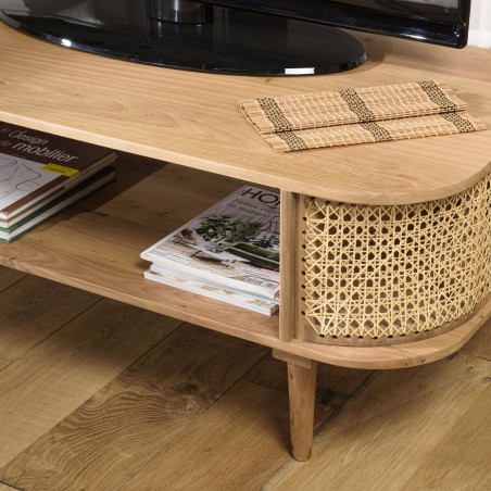 Meuble TV ISA en bois de jamelonier et cannage