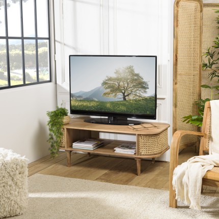 ISA Brown TV Stand in Jackfruit Wood with Natural-Coloured Cane