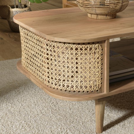 Meuble TV ISA en bois de jamelonier et cannage