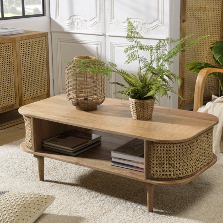 Meuble TV ISA en bois de jamelonier et cannage