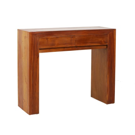 Modern Brown Teak Wood Console Table with 2 Drawers