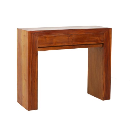 Modern Brown Teak Wood Console Table with 2 Drawers