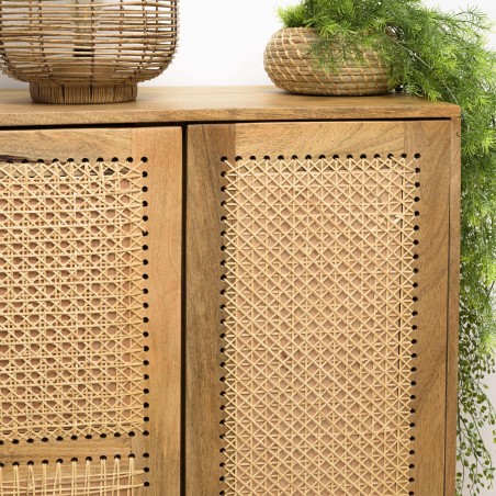 Meuble haut ISA en bois de manguier et rotin