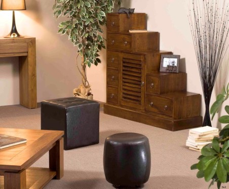 LAUREN Medium Brown Mindi Wood Staircase Cabinet