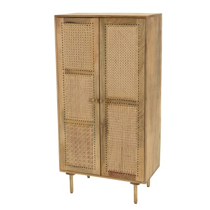 ISA Brown Tall Cabinet with 2 Doors | Mango Wood & Cane | Elegant Storage