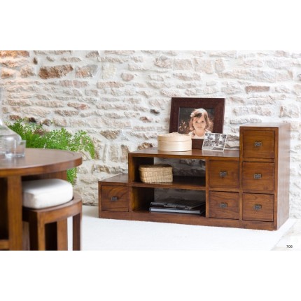 Meuble TV LORINE - Bois Mindi - Style ethnique