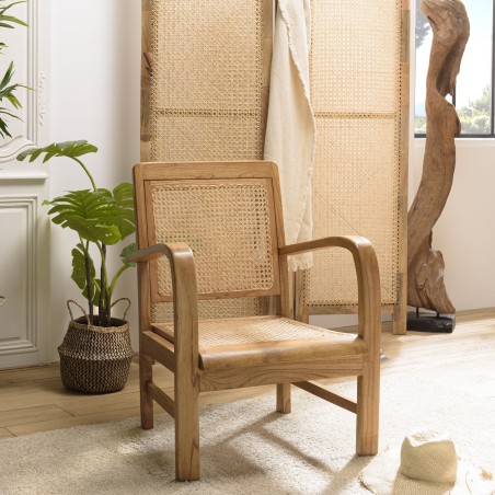 Fauteuil DAK- Bois de Mindi et cannage clair