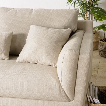 NELSON Beige 3-Seater Sofa with Wooden Legs