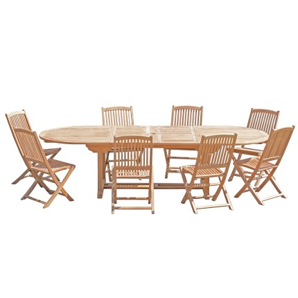 Salon de jardin en bois teck 10/12 pers - Table ovale extensible 200*300/120cm