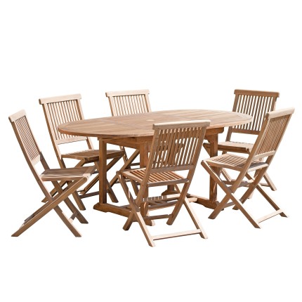 Ensemble de jardin en bois teck 4/6 pers - Table ovale extensible et chaises