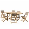 Salon de jardin en bois teck 6/8 pers - Table ovale extensible et chaises textilène